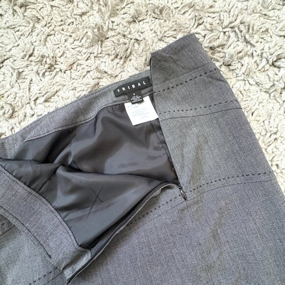 Tribal Grey Pencil Skirt | Asymmetrical Stitching | Business Casual Bottom - Picture 9 of 13